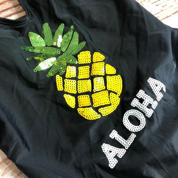 NEW Xhilaration black pineapple sequin swimsuit - Picture 5 of 6